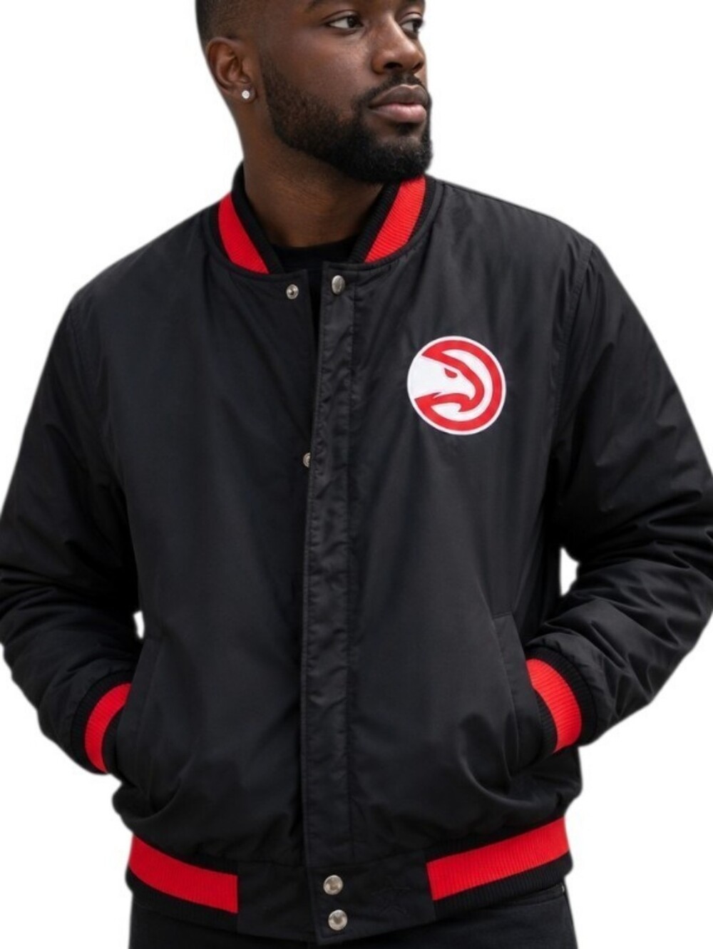 NWT JH Design Atlanta Hawks NBA Reversible Varsity Bomber Jacket Size L Blk/Red